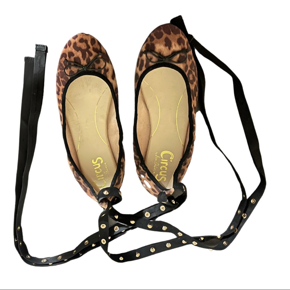 Animal print lace up ballet slippers